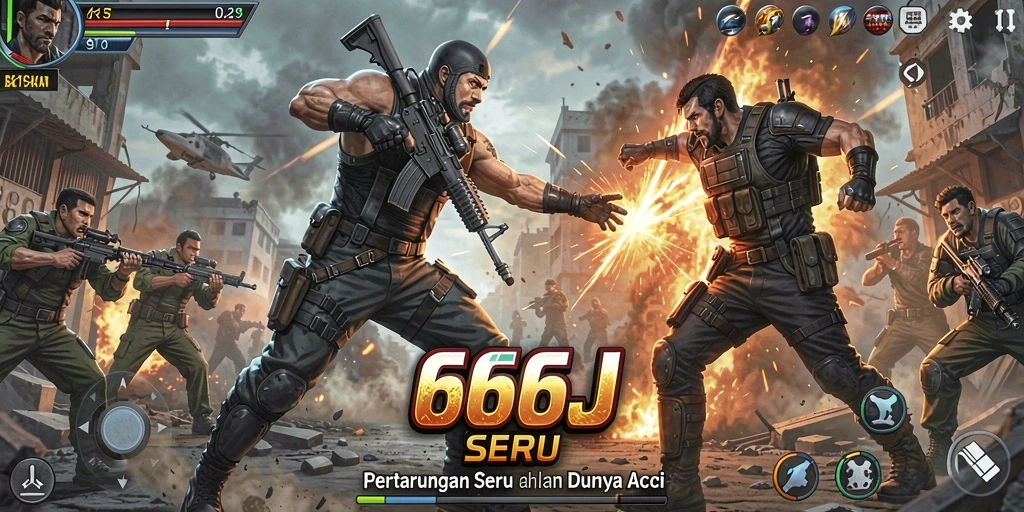 Tangkapan layar 666J menunjukkan aksi pertarungan yang intens.