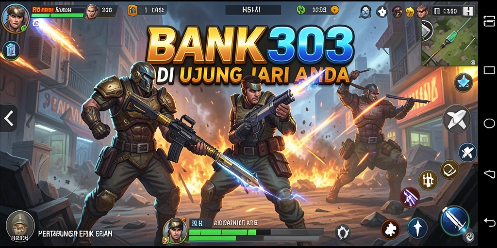Tampilan screenshot utama BANK303 menampilkan aksi pertarungan yang intens.