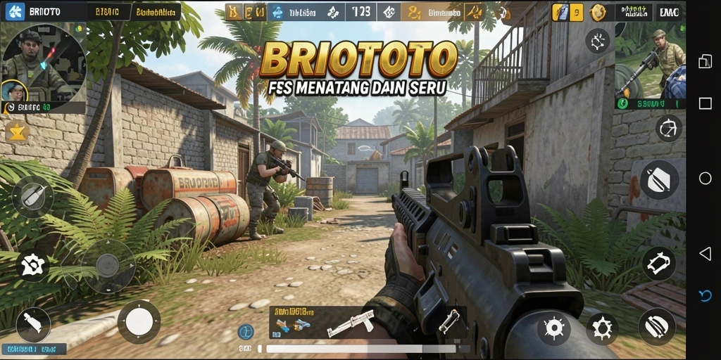 Tangkapan layar gameplay BRIOTOTO yang menampilkan aksi seru FPS.