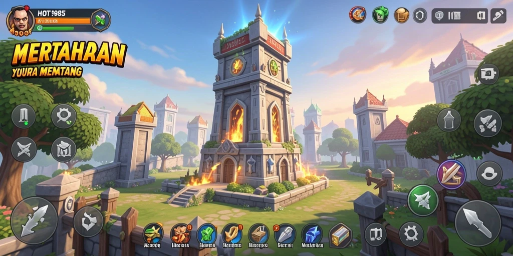 Tampilan gameplay HOT985 yang mendebarkan dalam Tower Defense.