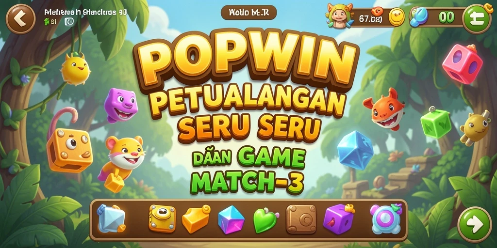 Screenshot dari gameplay POPWIN yang menyajikan momen mencocokkan permata.