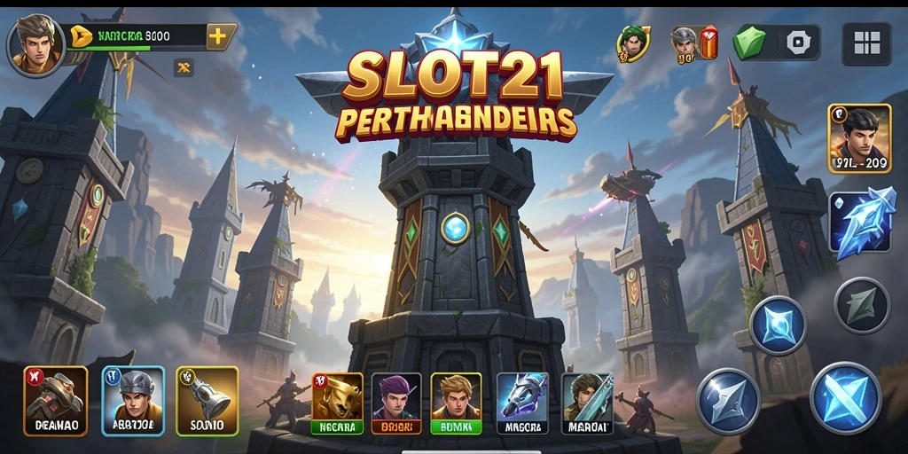Tampilan gameplay SLOT21 yang menarik dan menegangkan dalam Tower Defense.